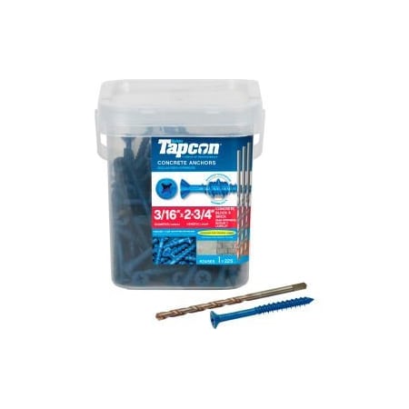 Itw TAPCON Concrete Screw, 3/16" Dia., Flat, 2 3/4 in L, Blue Climaseal 24565
